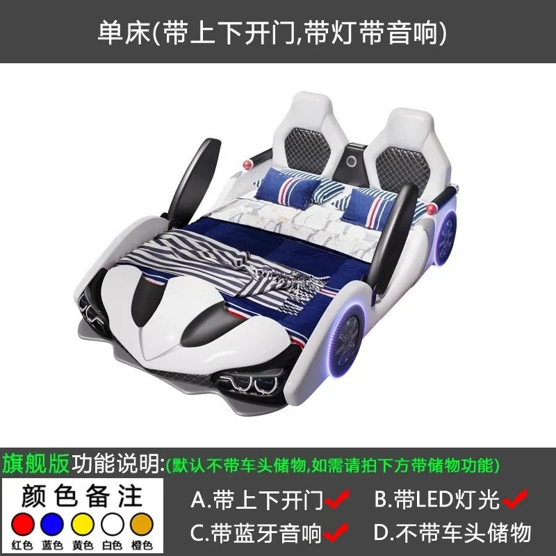 full king size Up down doors car children beds LED lights Bluetooth speakers double kids bedroom bed bed base boy furniture