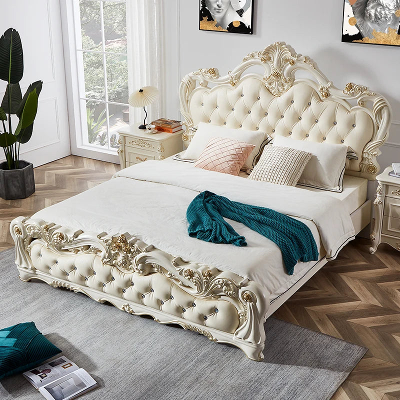 European Bedroom Massage Bed Design Frame Luxury Double Bed Princess Sleeping Platform Safe Sofa Headboards Cama Home Furniture