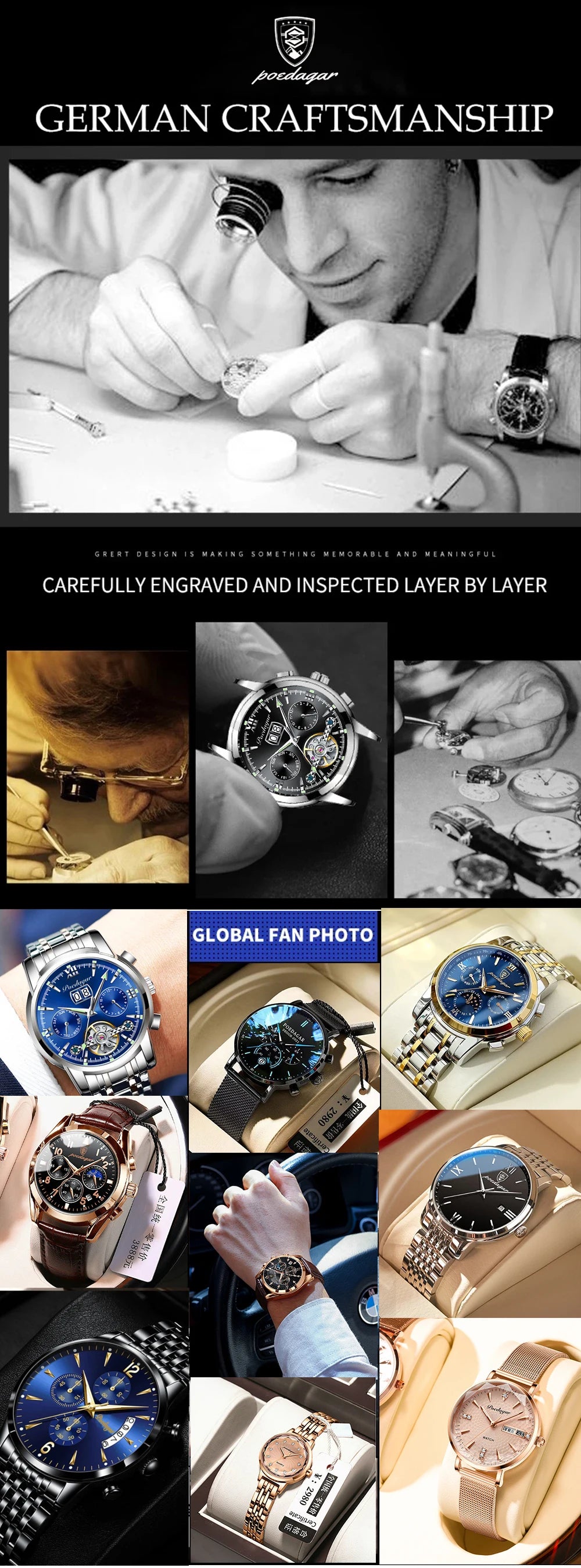 POEDAGAR Top Luxury Watch For Men Military Waterproof Luminous Date Week Man Wristwatch Leather Men's Quartz Watches Sport Reloj