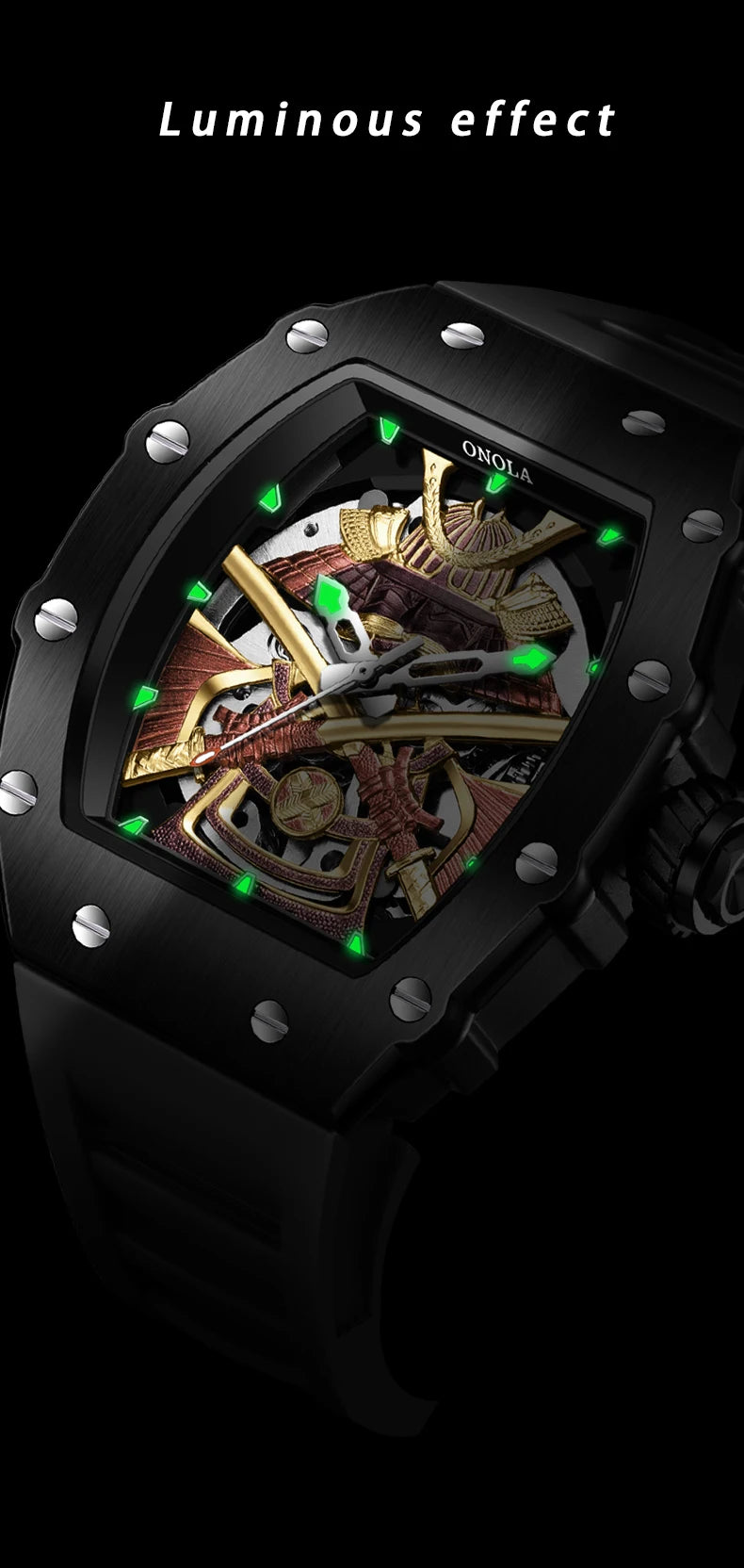 ONOLA 3865 Automatic Mechanical Tonneau Watch For Men Luxury Cool Watch Large Dial Silicone Men Watch reloj automático hombre
