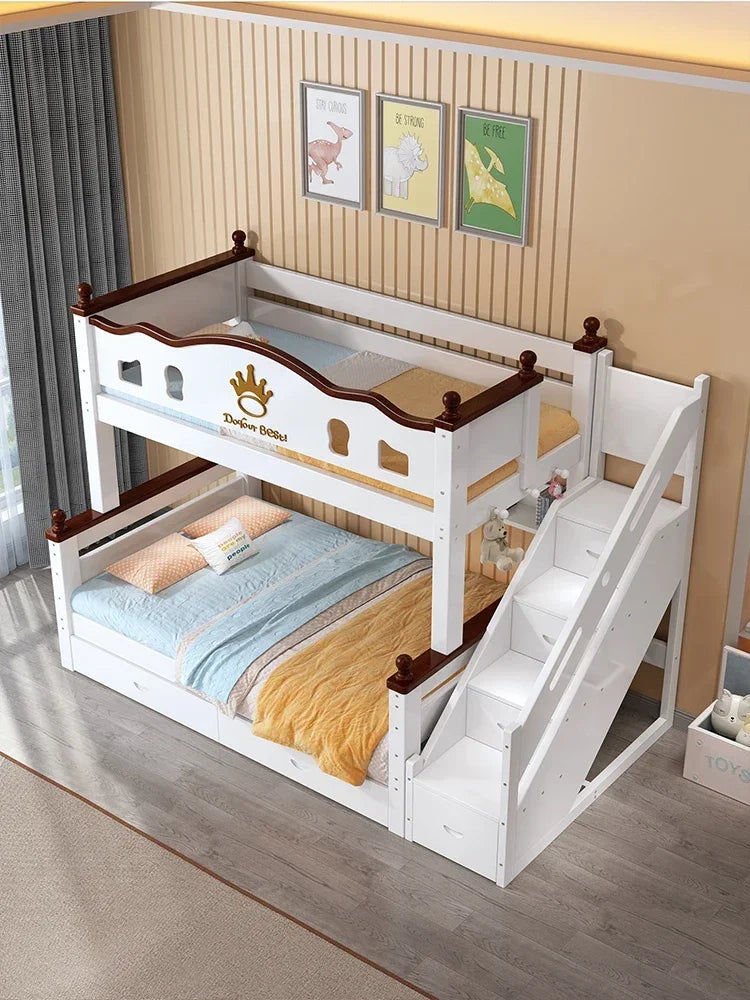 Solid wood bunk bed bunk high and low mother and child upper and lower bed small apartment crown children's slide sibling