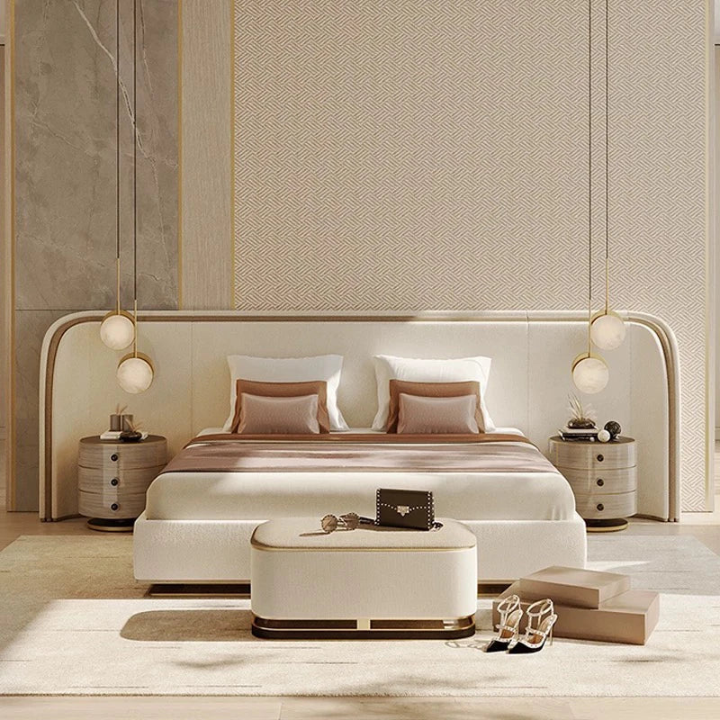 New Chinese Crown Bed Massage European Aesthetics Minimalist Bed Beauty Modern Luxury Design Cream Wood Muebles Home Furniture