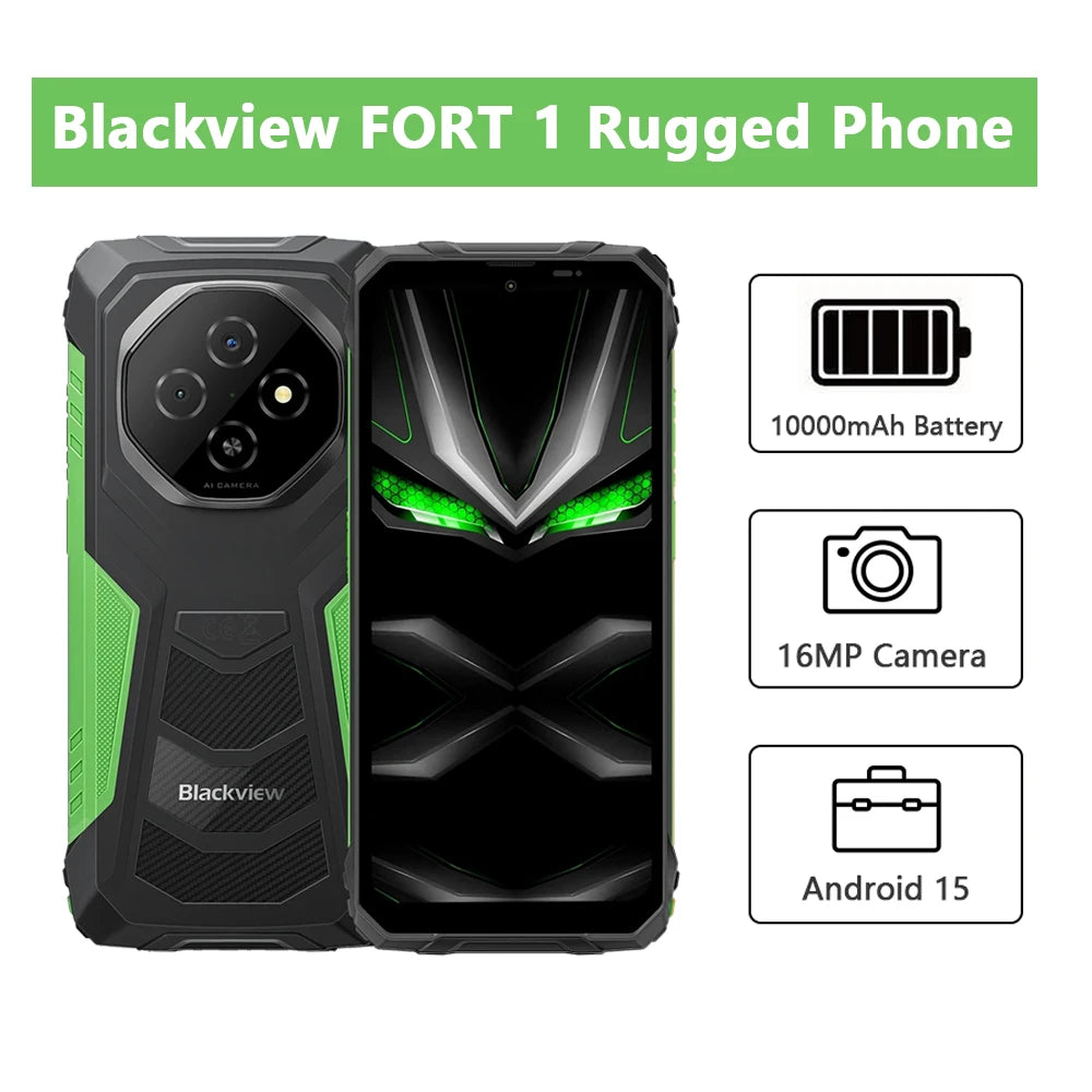 Blackview FORT 1 Rugged Smartphones Android 15 Unisoc T615 6.56 Inch HD+ Display 8GB RAM 256GB ROM 10000mAh Mobile Phone NFC