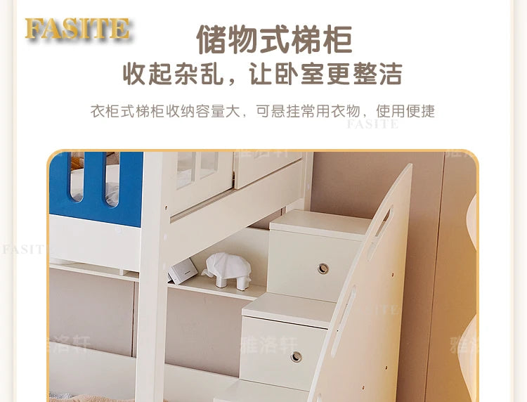 Children's bunk wooden bed Girl with wide and high guardrail with slide Small apartment Castle treehouse bed