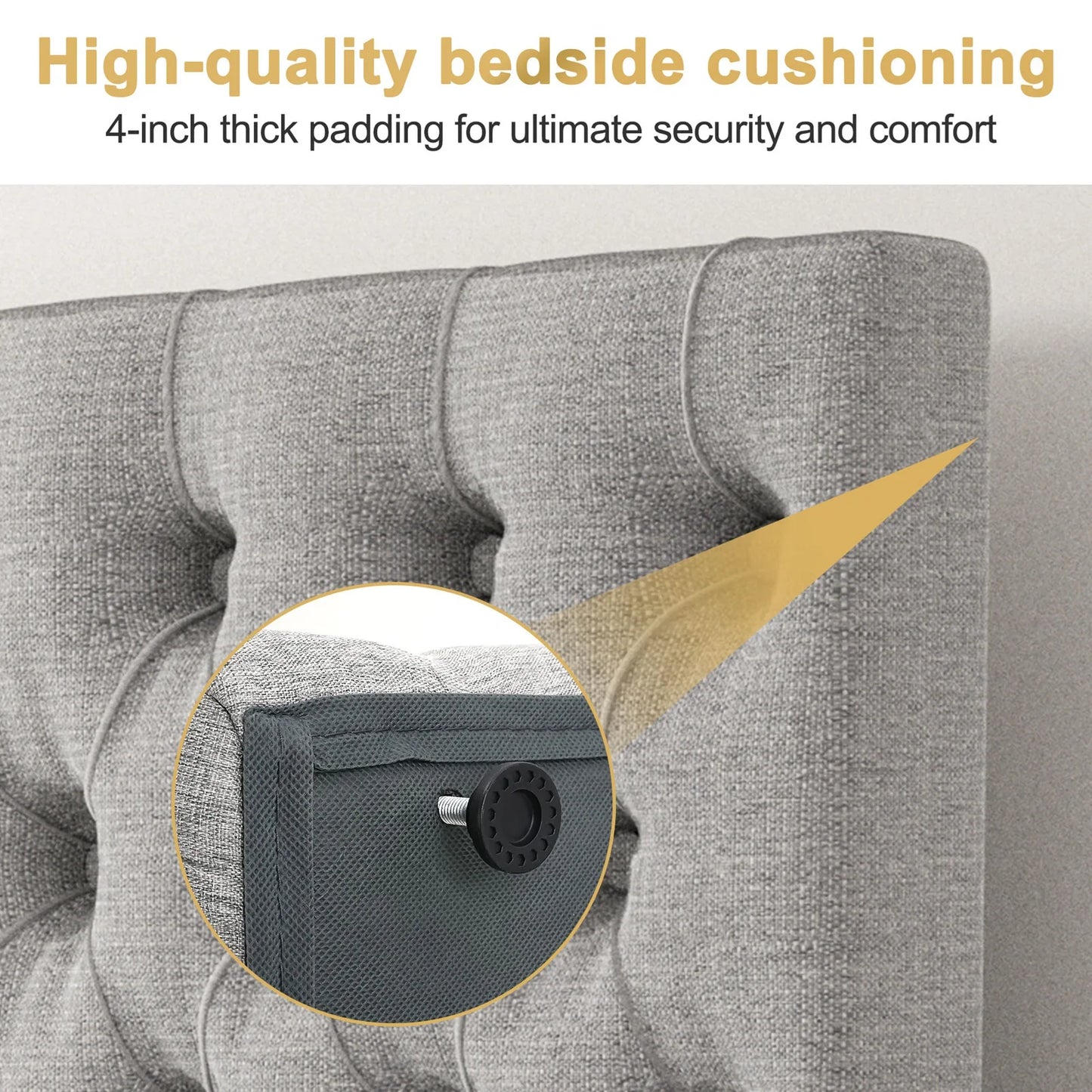 Upholstered Bed Sturdy Frame Easy Assembly Modern High Back Headboard Bed High Stability for Bedroom