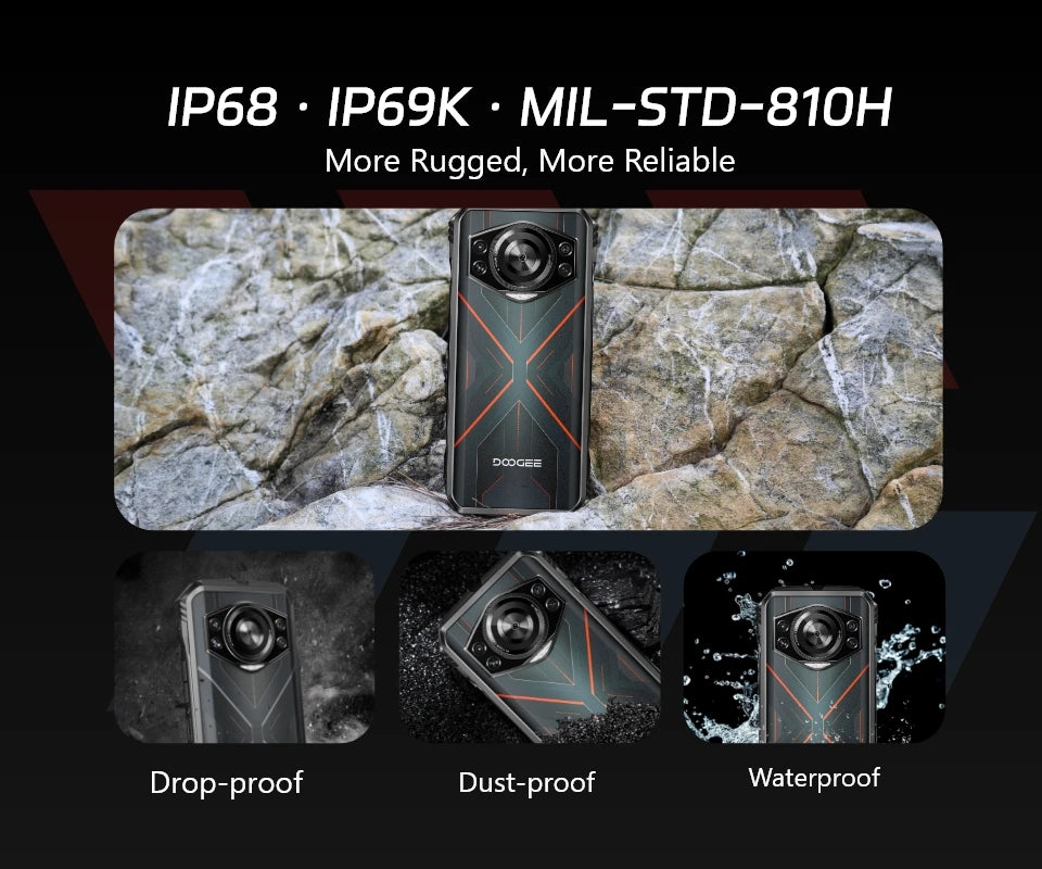 DOOGEE S Cyber Rugged Phone 6.58" 90Hz IPS Screen 10800mAh Large Battery 8GB+256GB 50MP AI Main Camera Android 14