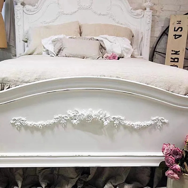 American Retro Solid Wood Carved White Double Bed American Country Princess Bed