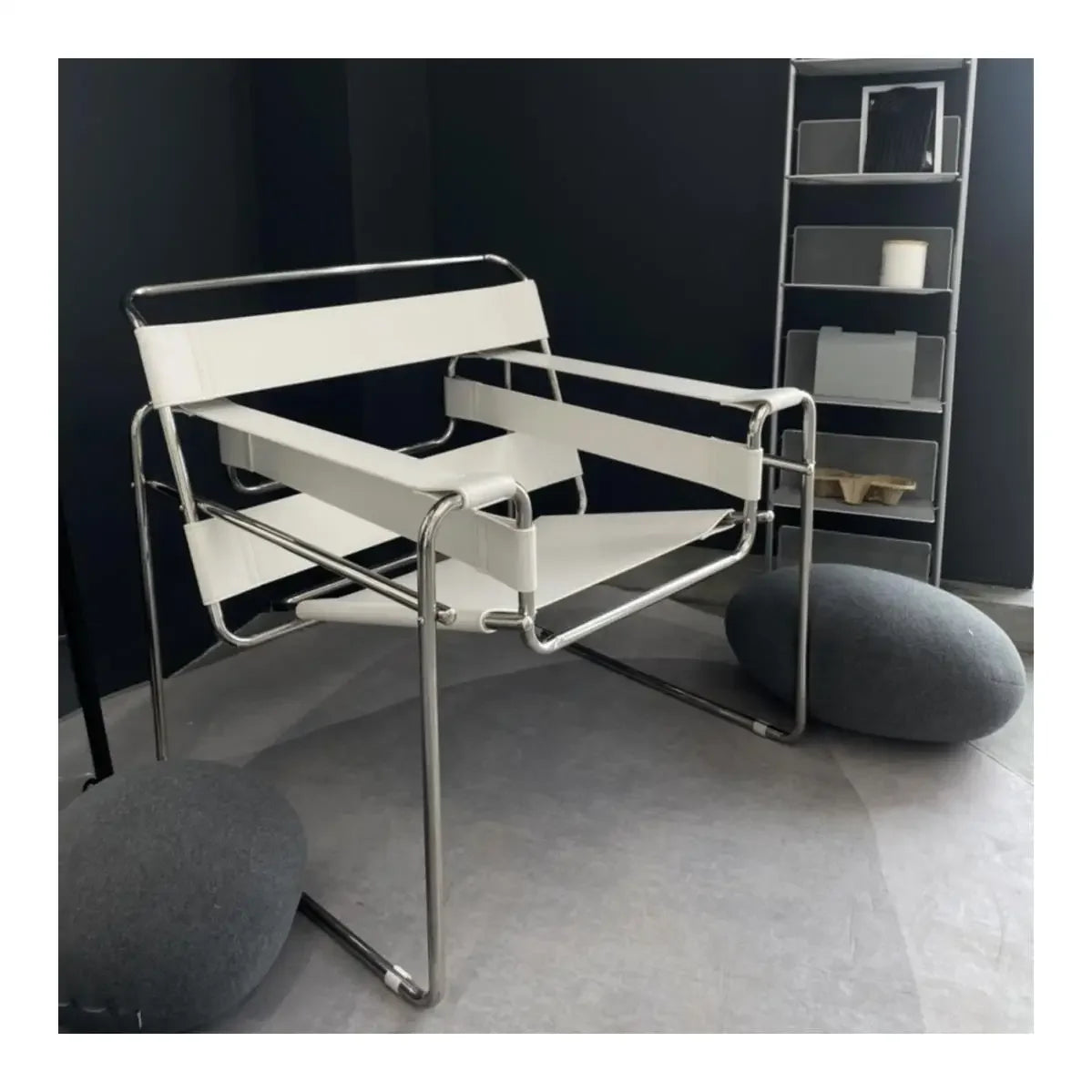 Vassili Genuine Leather Lounge Chair Bauhaus Style MidCentury Modern OnePiece with Stainless Tube Frame Premium office Furniture