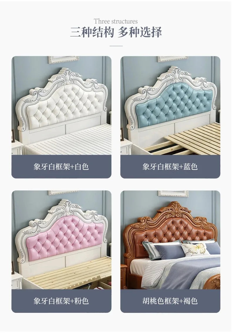 Princess Wood Frame Bed Modern Platform Designer Wooden Full Set Bed Double Headboards Luxury Camas De Dormitorio Home Furniture
