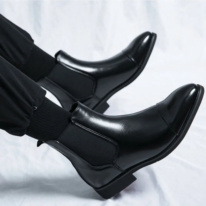 Luxury Brand Men Chelsea Boots Fashion Pointed Toe High Top Leather Boots Business Dress Boots for Men 2025New Casual Ankle Boot