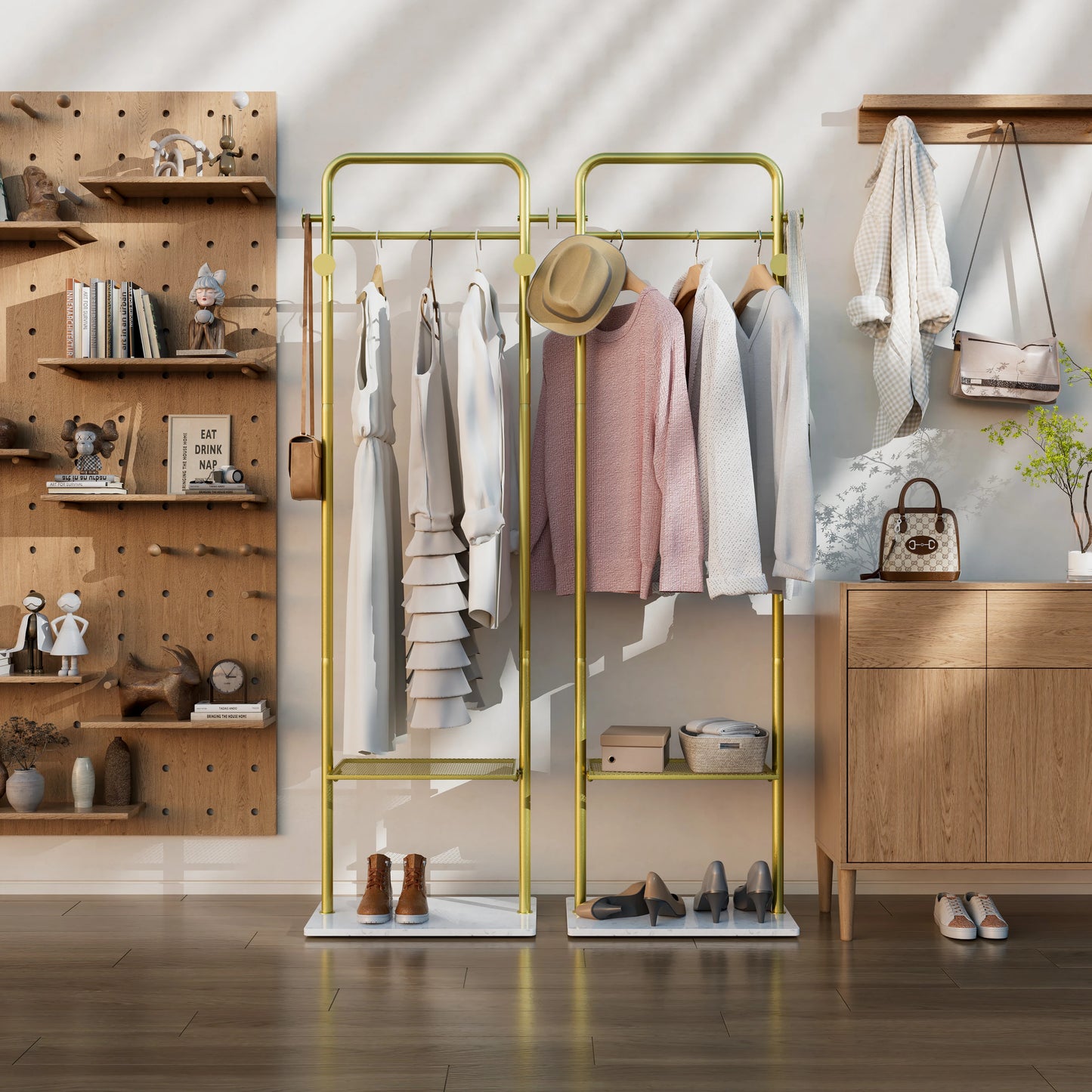 Wisfor Metal Gold Coat Racks Freestanding, Coat Hanger Stand, Hall Coat Rack for Hanging Hats, Scarves, Bags