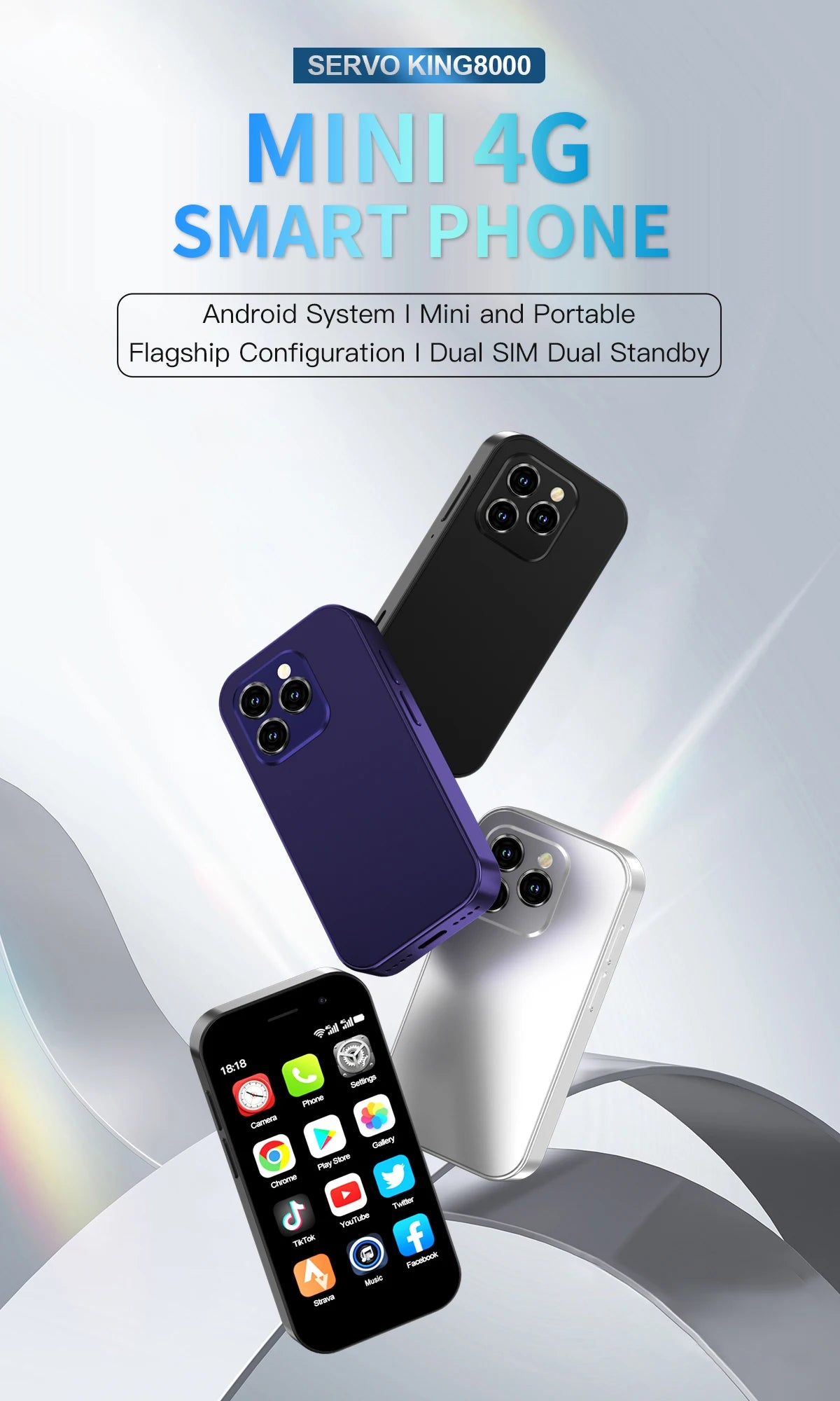SERVO KING8000 4G Cellular Network Mini Smartphone Android 10.0 2GB+16GB 3" Display 5MP Camera Dual SIM With Play Store WhatsAPP