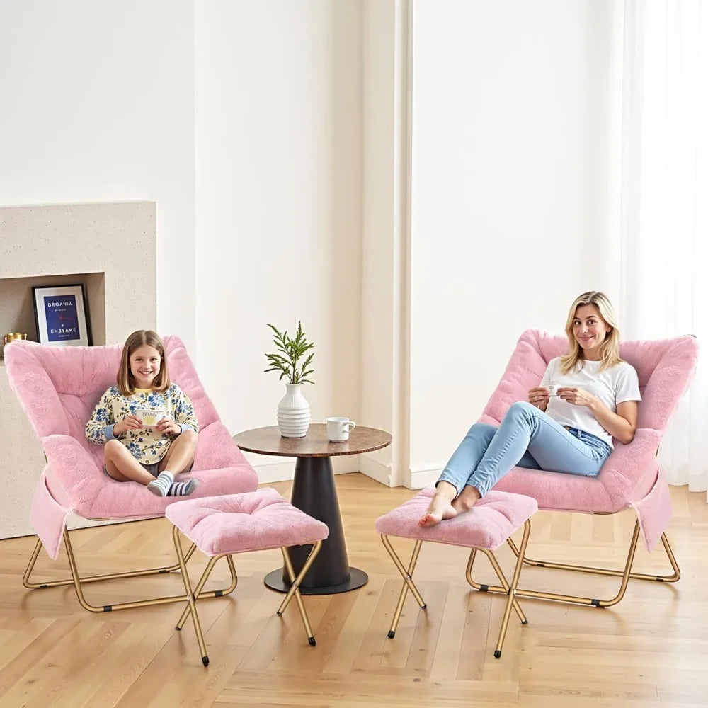 Saucer Chair, Foldable Living Room Chairs, Soft Faux Fur Lounge Chair for Bedroom, Reading Chairs for Adults, Kids