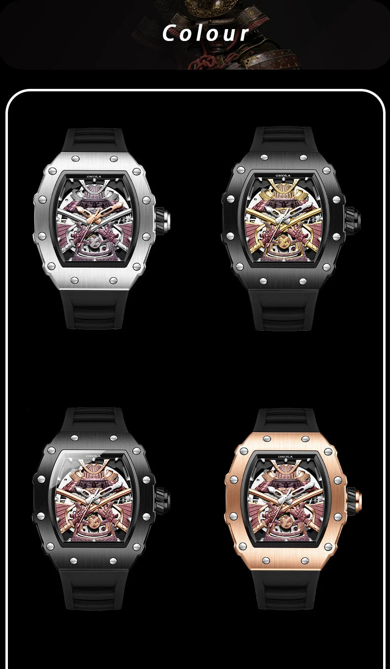 ONOLA 3865 Automatic Mechanical Tonneau Watch For Men Luxury Cool Watch Large Dial Silicone Men Watch reloj automático hombre