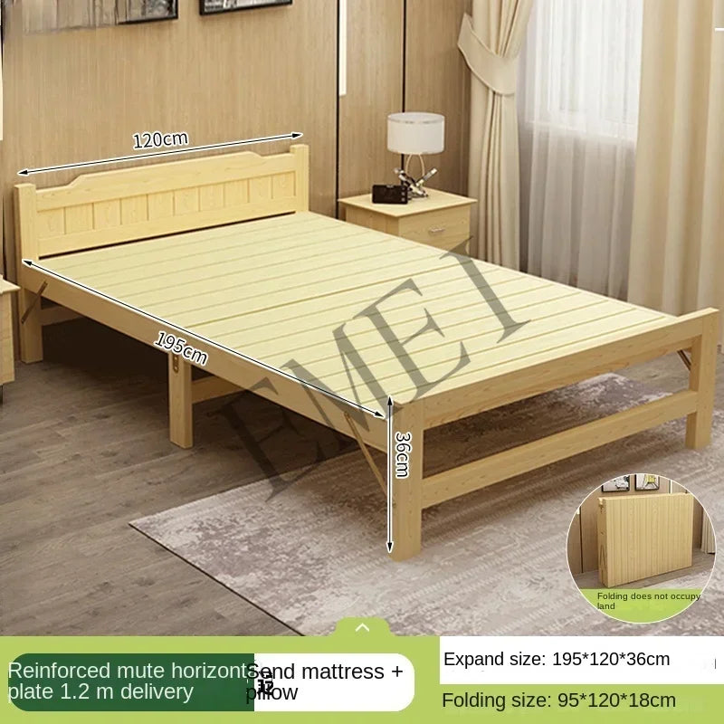 All solid wood folding single household adult simple small bed
