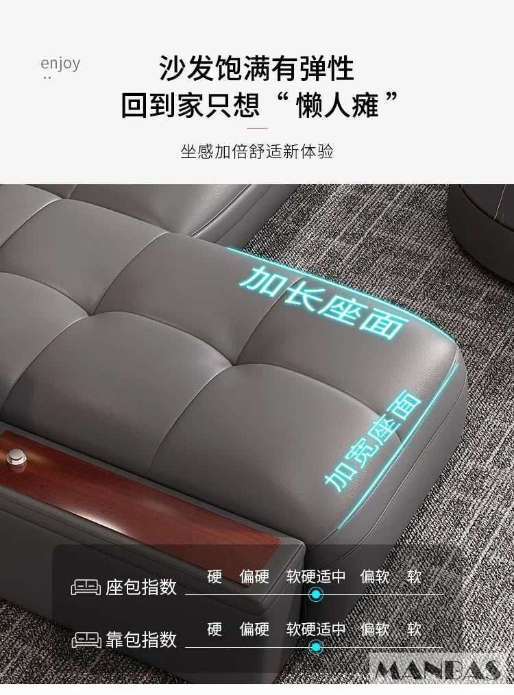 Linlamlim Modern Genuine Leather Sectional Sofa Set with Chaise Lounge– Upholstered Modular Couch with USB and Bluetooth Speaker