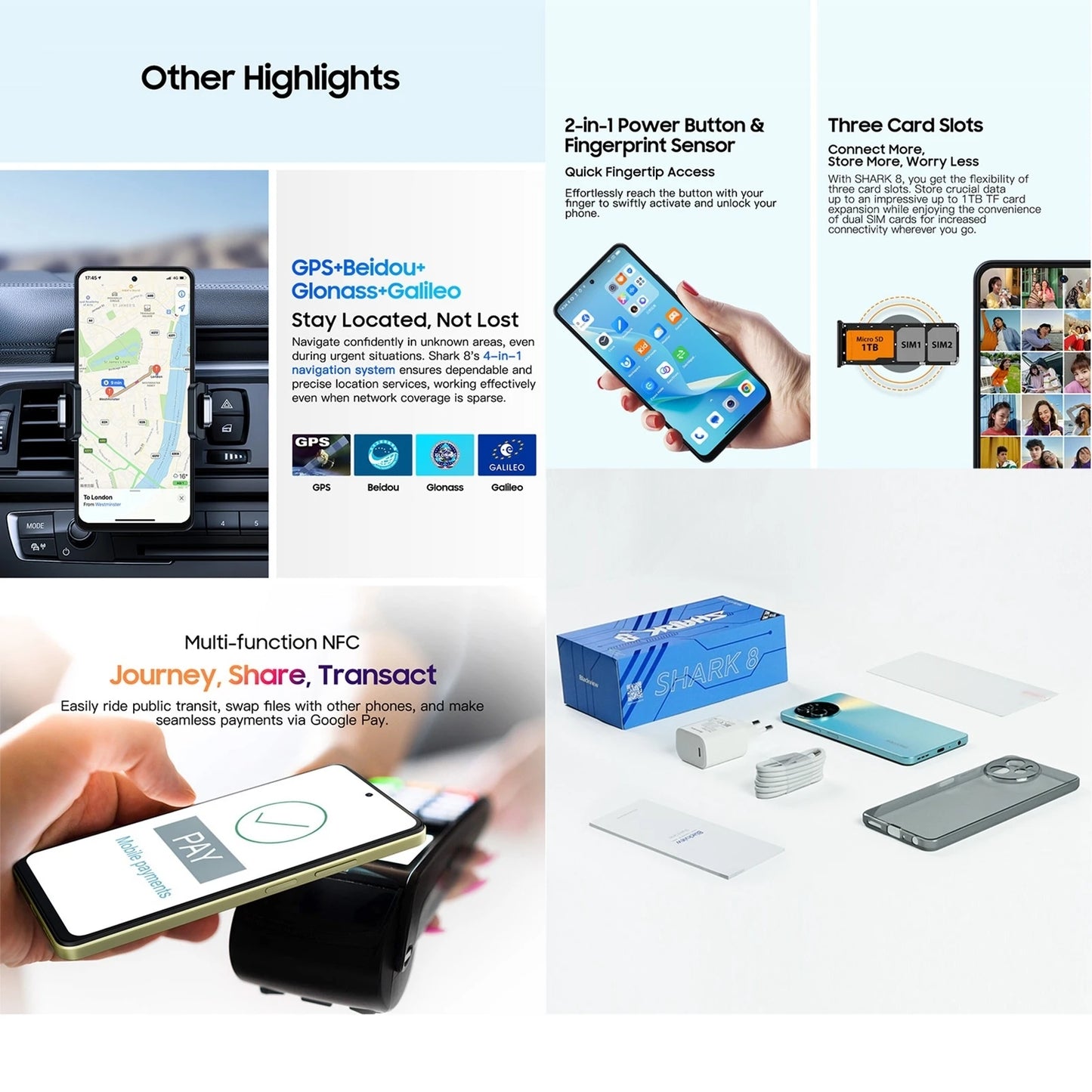 Blackview SHARK 8 Smartphone 8GB+256GB Helio G99 Android13 Mobile 6.78'' 2.4K Display 120Hz 64MP 5000mAh 33W NFC Cellphone