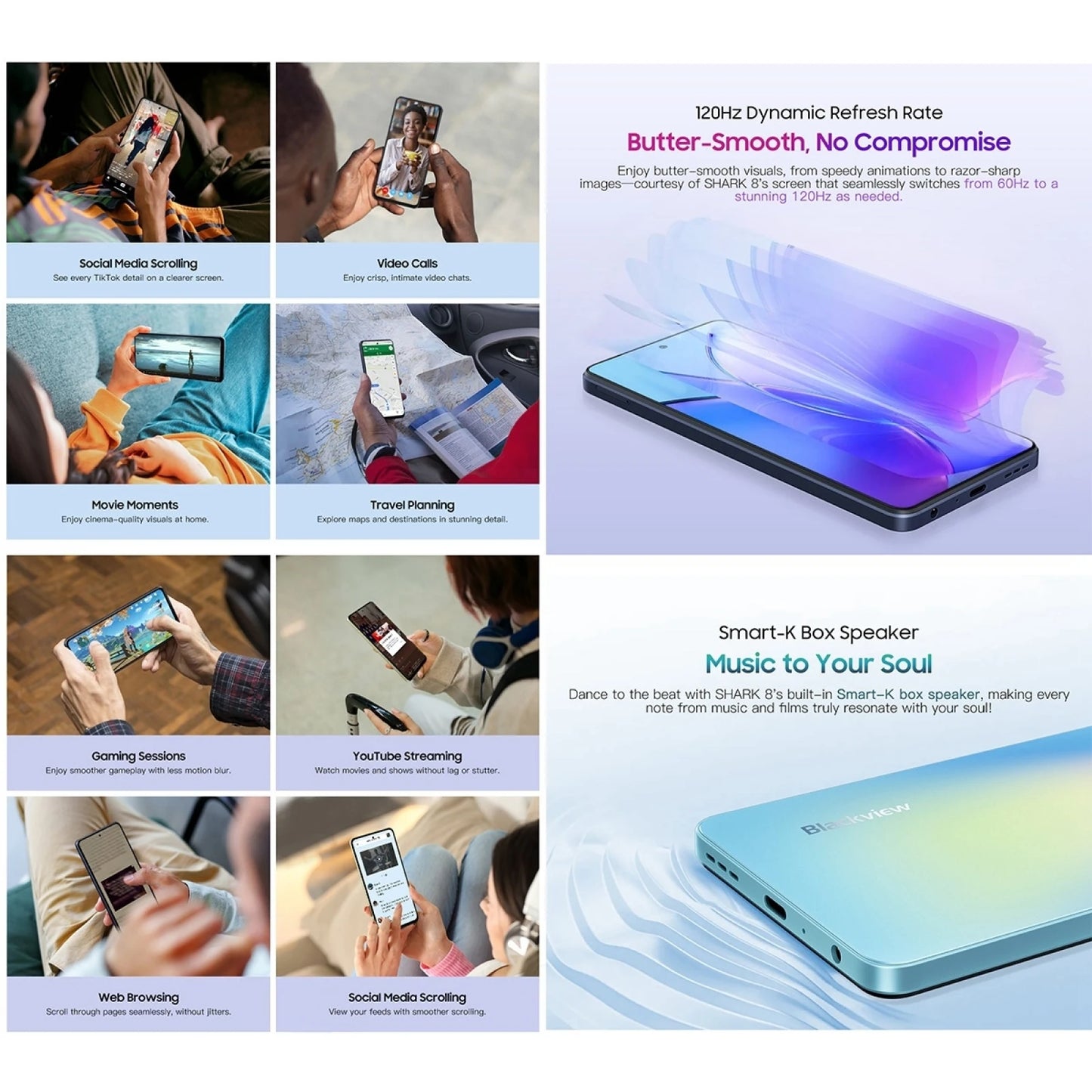 Blackview SHARK 8 Smartphone 8GB+256GB Helio G99 Android13 Mobile 6.78'' 2.4K Display 120Hz 64MP 5000mAh 33W NFC Cellphone