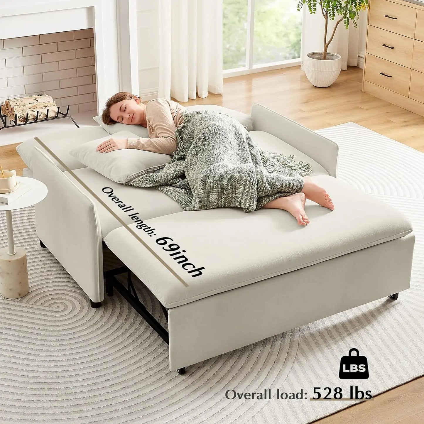 55“ Sofa Bed, 2 in 1 Sleeper Sofa with Detachable Chenille Cover, Easy to Assemble, Recliner Lounge, Comfy Futon