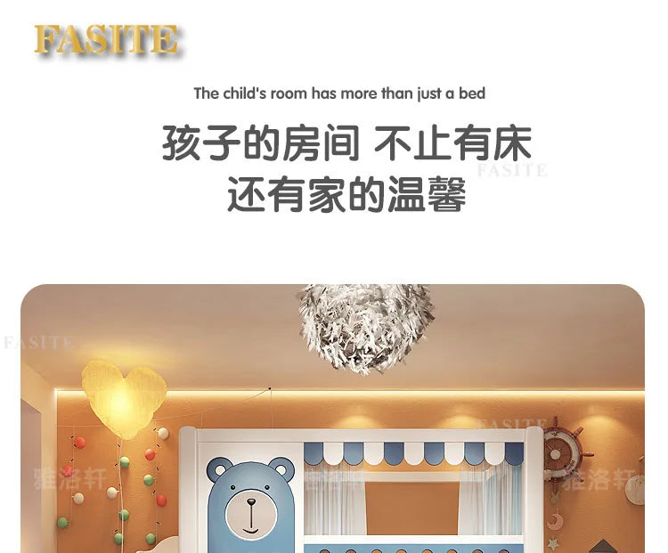 Children's bunk wooden bed Girl with wide and high guardrail with slide Small apartment Castle treehouse bed