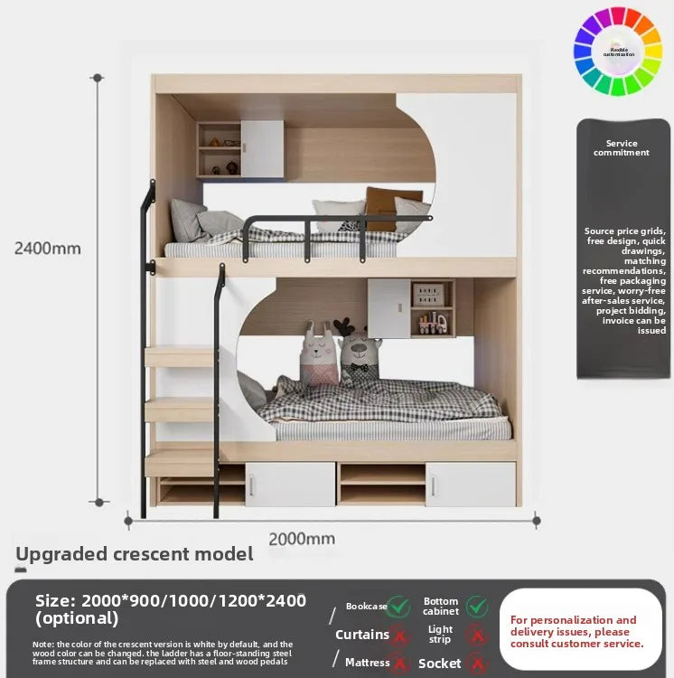Family Parent-child Bed Space Capsule High and Low Bed Staff Bunk Bed Hotel Upper and Lower Wooden Beds