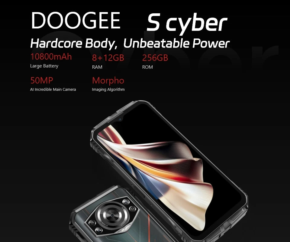 DOOGEE S Cyber Rugged Phone 6.58" 90Hz IPS Screen 10800mAh Large Battery 8GB+256GB 50MP AI Main Camera Android 14