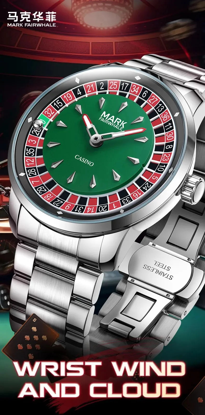 Mark Fairwhale 2025 New Top Brand Men Quartz Watch Arabic numerals Rotating Dial Roulette Automatic Watch Diamond Luminous Hand