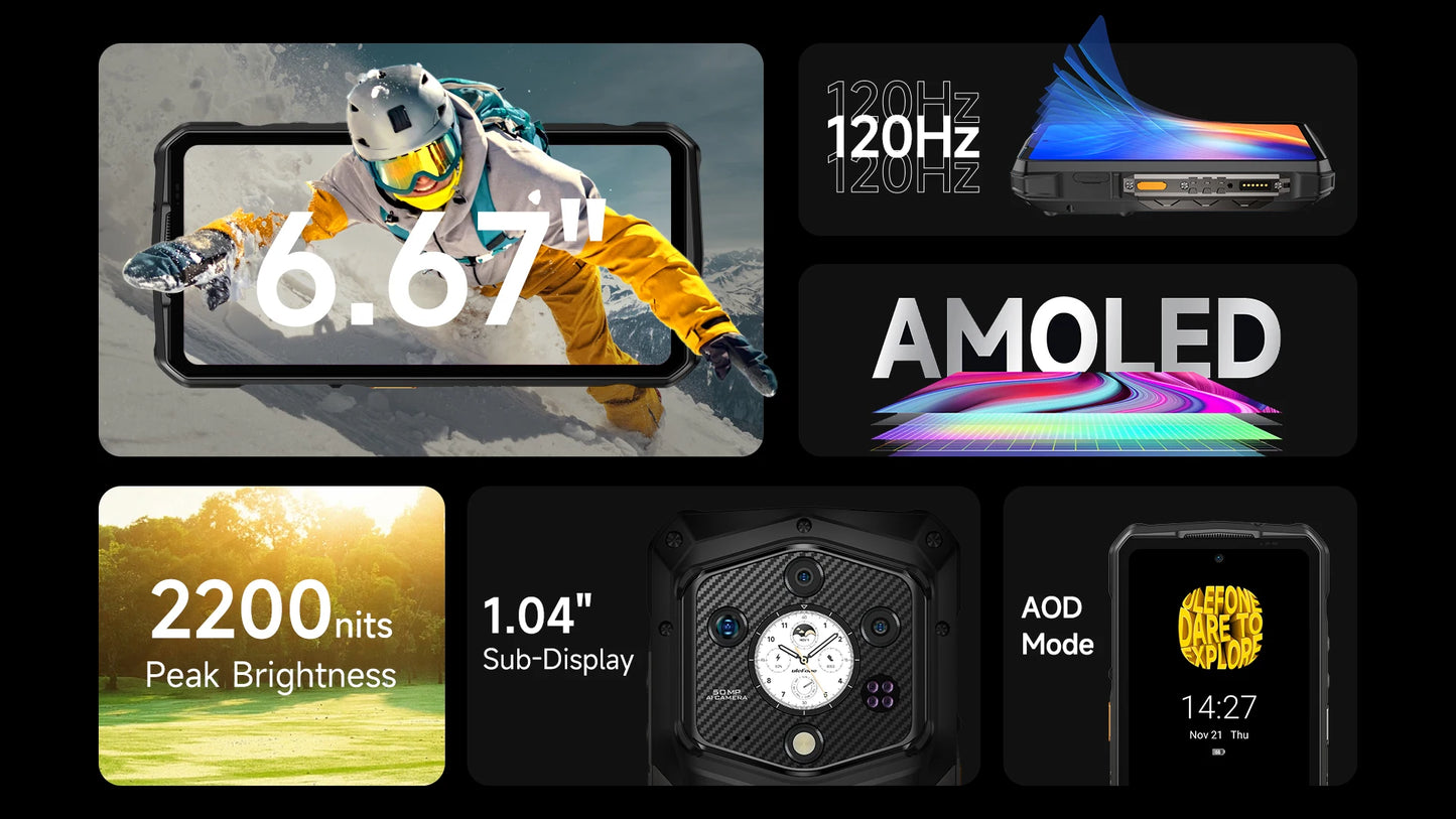 【2025 New】Ulefone Armor 29 Ultra 5G Rugged Phone Smartphone Android 15 32GB+1TB 21200mAh 120W Flash Charging Dual Screen NFC