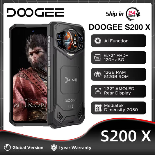 Global Version DOOGEE S200 X 5G Rugged Phone 32GB 512GB 6.72" FHD+ 120Hz Display MTK Dimensity 7050 10100mAh Large battery
