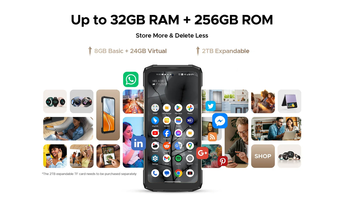 NEW DOOGEE Blade 20 Turbo 5G Rugged Phone 6.6″ Dimensity 7050 8GB+256GB Mobile Phone 10300mAh 50MP 90Hz Android15 Smartphone