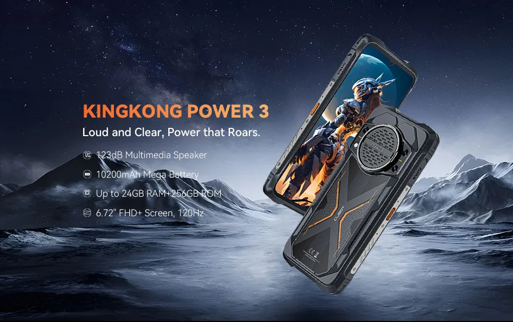 Cubot KingKong Power 3, Rugged Smartphone Android, 123dB Speaker, Helio G99,120Hz 6.72" Screen,Up to 24GB+256GB,10200mAh Battery