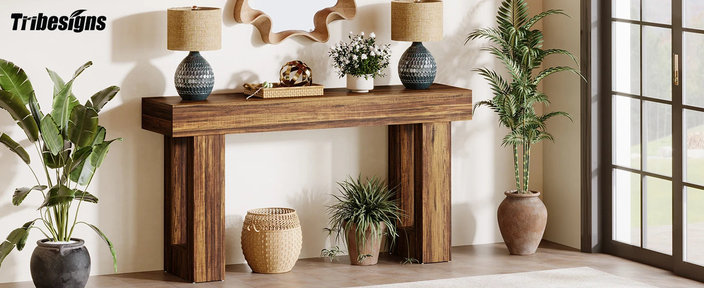 Tribesigns 63-Inch Long Console Table, Farmhouse Wooden Sofa Table Behind The Couch, Narrow Entryway Table for Entrance, Hallway