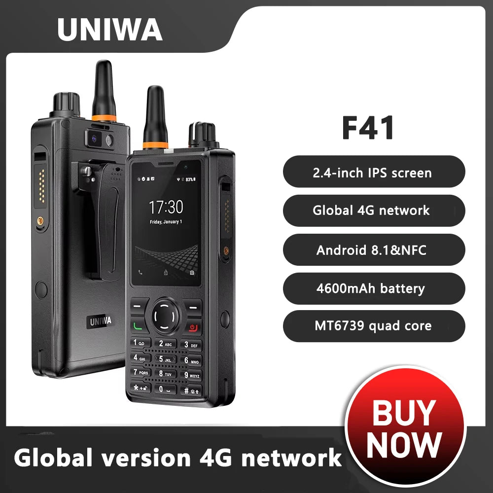 UNIWA F41 4G Rugged Phone POC Walkie Talkie Zello 2.4" Touch Screen 1GB+8GB Waterproof Smartphone Android 8.1 4600mAh NFC