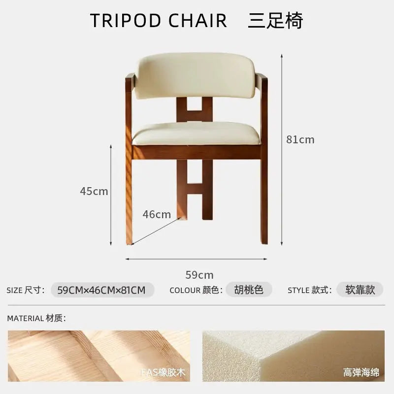 Mid-Century Solid Wood Black Dining Chair - Nordic Minimalist Tripod Legs Retro Side Chair for Home