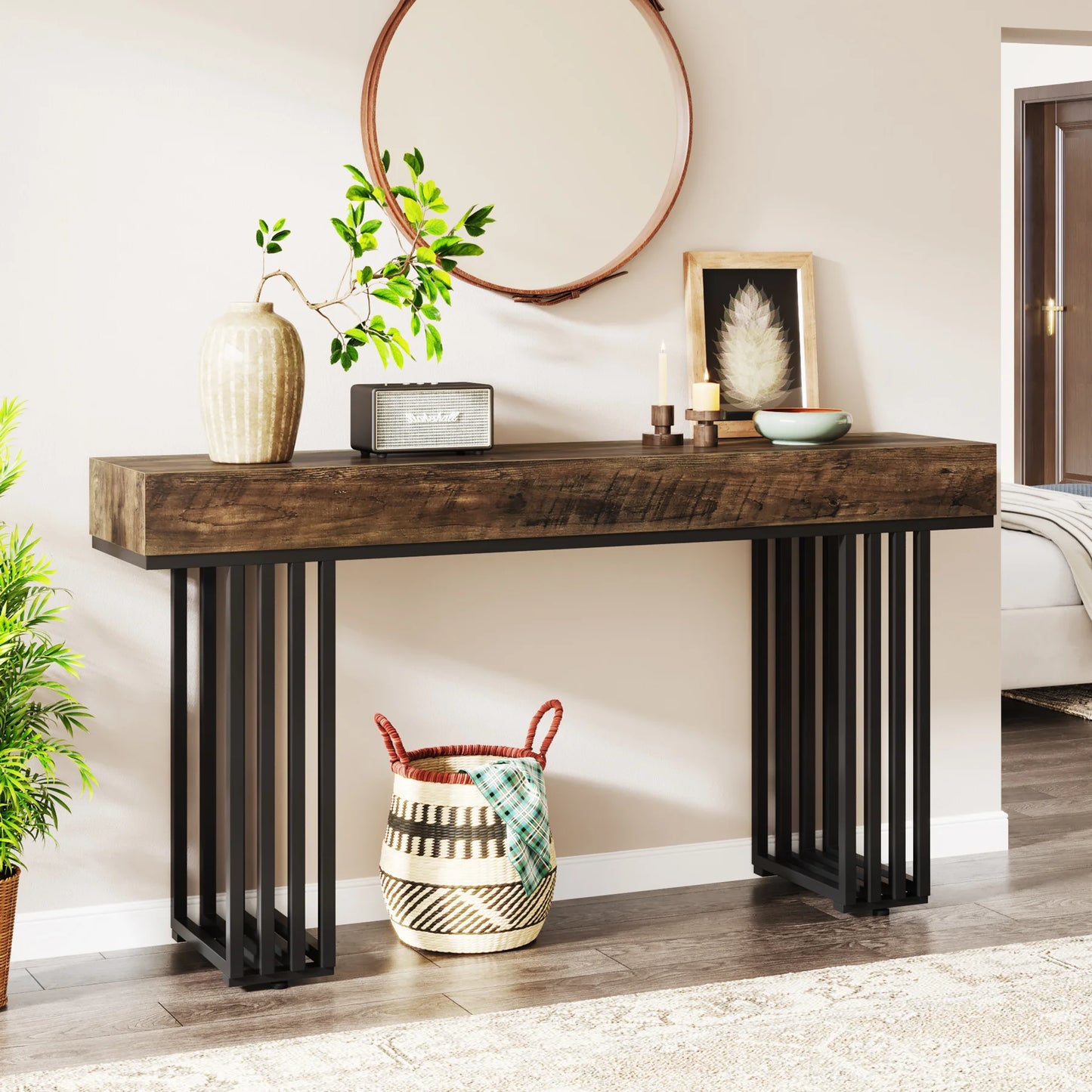Tribesigns 63-Inch Long Console Table, Farmhouse Wooden Sofa Table Behind The Couch, Narrow Entryway Table for Entrance, Hallway
