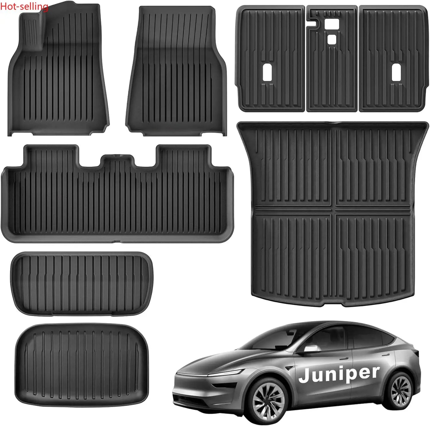 Floor Mats for Tesla Model Y Juniper 2025 2026 5-Seat, All Weather Non-Slip Front Rear Cargo Liner Second Row Seat Back Mats