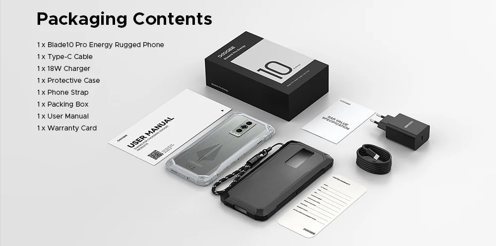 Global Version DOOGEE Blade10 Pro Energy Rugged Phone Gemini AI Android 15 Ultra-thin 6.56'' Screen 6150mAh Battery Smartphone