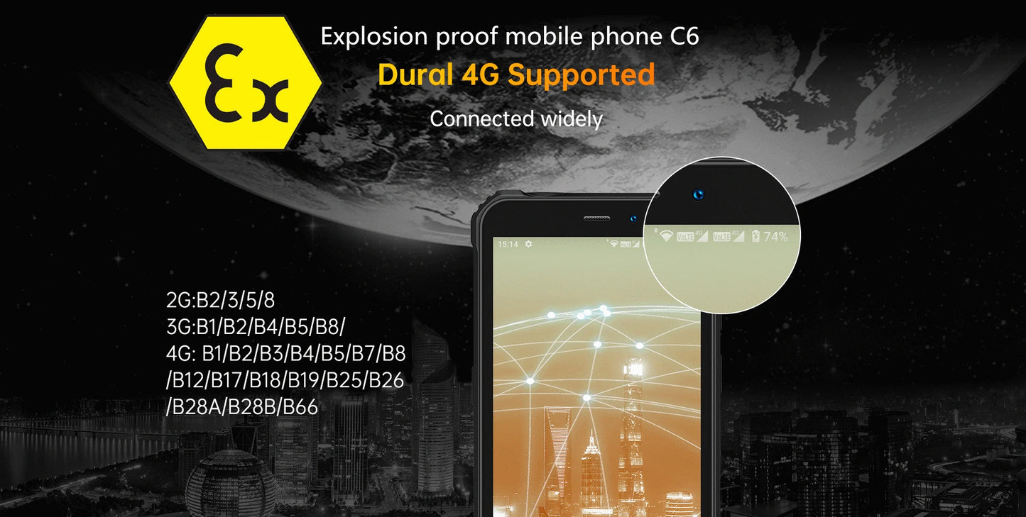 CEMU Ex-C6-Smartphone Android 14 octa core, 4 G/6 G + 5,93HD/128 GB, 256GB,6300mAh, Waterproof and explosion-proof mobile phone