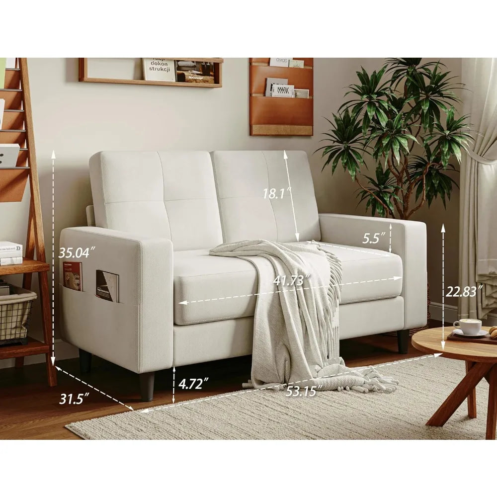 Loveseat Sofa W/armrests & backrests, 53" Small Spaces 2 Seater Mini Couch for Apartment, Office & Living Room, Living Room Sofa