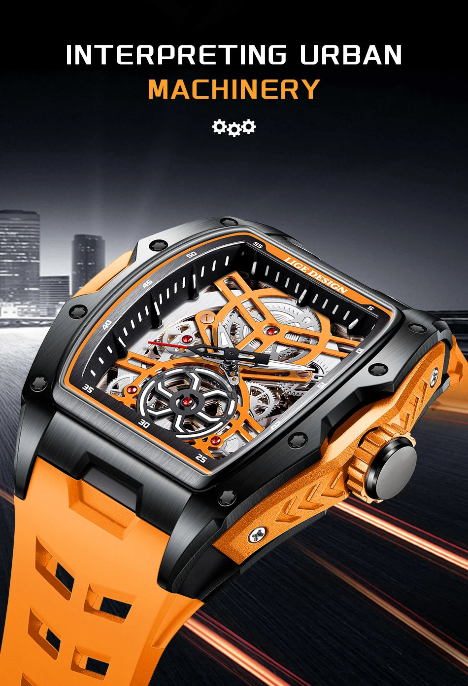 LIGE New Watches Mens Skeleton Mechanical Automatic Watch Top Brand Luxury Luminous 30M Waterproof Watch For Men reloj hombre