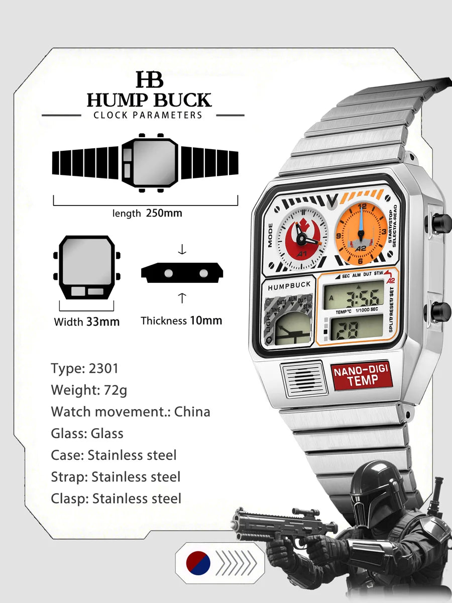 HUMPBUCK Digital Watches for Men Classic Themes Multifunctional Wristwatch with Temperature Stopwatch Dual Time and Calendar