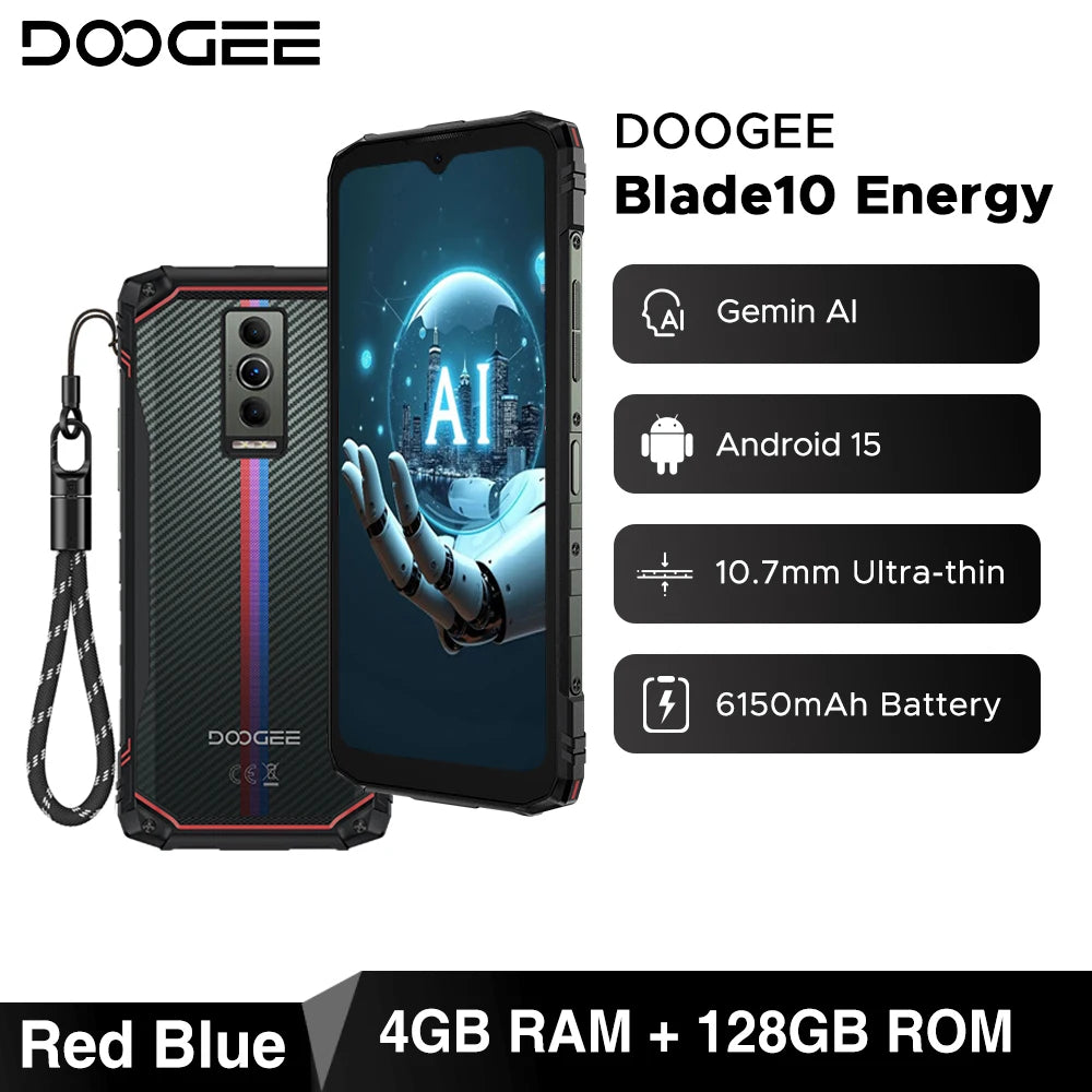 Global Version DOOGEE Blade10 Energy Rugged Phone Ultra-thin Android 15 6150mAh Battery 6.56'' Screen Widevine L1 Smartphone