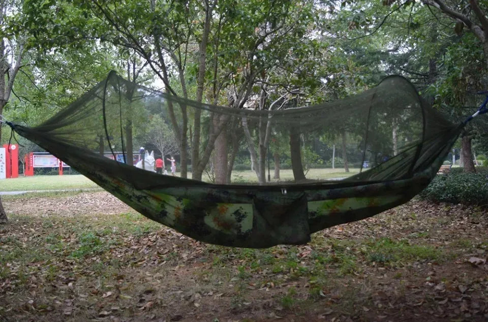 Lightweight Parachute Fabric Outdoor Hammock with Net for Camping Travel 250x120cm