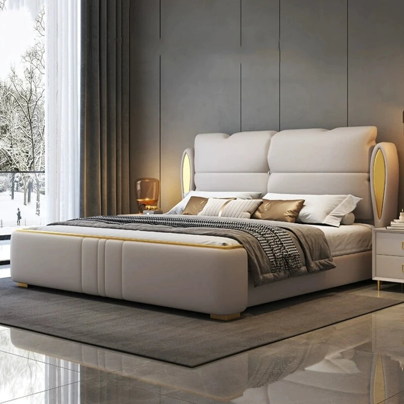 Simple Modern Massage Bed Bedroom King Size Design Luxury Frame Platform Bed Leather Safe Letto Matrimoniale Hotel Furniture