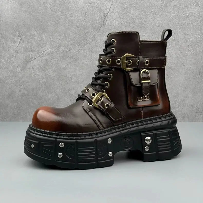 Thick-soled Men's 2024 Autumn and Winter Niche Design Fashion Heightening Short Dark Punk Wind Motorcycle Boots