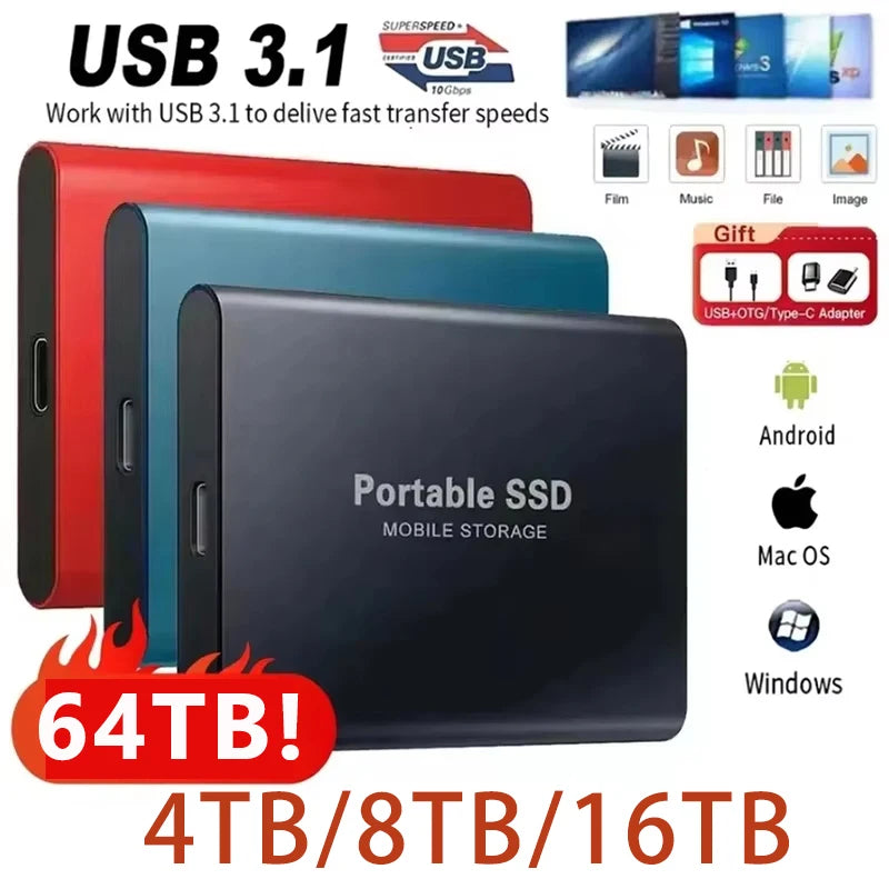 Original 128TB Portable SSD External Hard Drive High Speed 8TB Solid Disks Large Capacity Storage Device for Laptop Desktop MAC