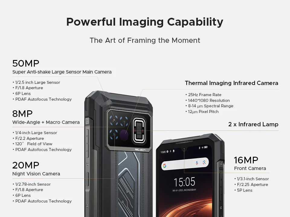 Global Version DOOGEE Fire 6 Max 5G Rugged Phone Thermal imaging 6.72" FHD+ 120Hz IPS Flashlight Dimensity 7050 20800mAh Battery