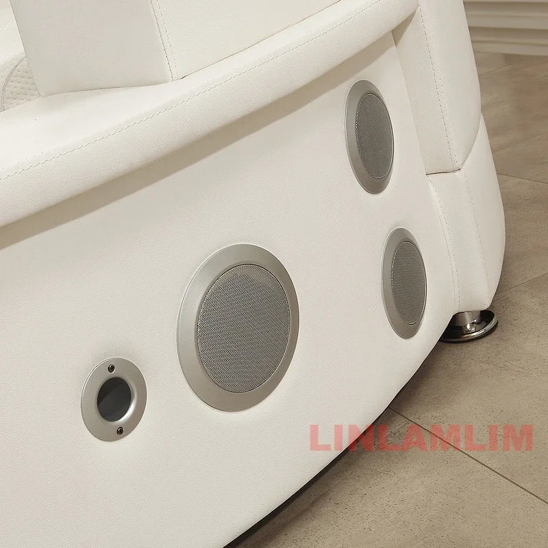 MINGDIBAO Nordic Genuine Leather multifunctional round Bed Frame with LED Light Bluetooth Speaker iPhone Charge USB Ultimate Bed
