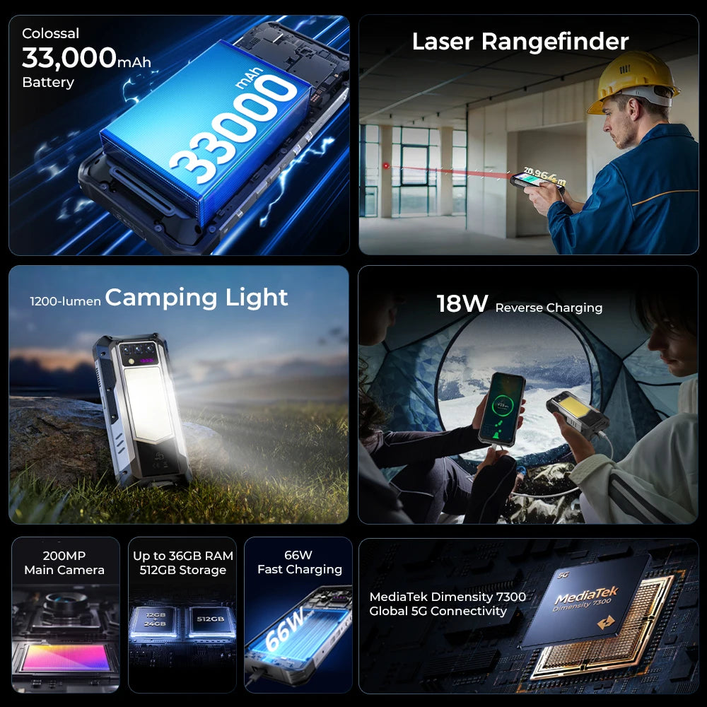 【World premiere】Oukitel WP100 Rugged Phone 33000mAh Built-in Laser Rangefinder 200MP Camera smart phone CellPhone