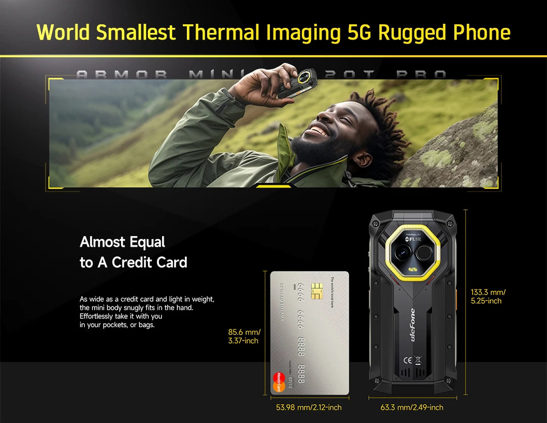 【World Premiere】Ulefone Armor Mini 20T Pro 5G 4.7" Display Rugged Phone LED Light Android 14 Smartphone 6200mAh 16GB+256GB 33W